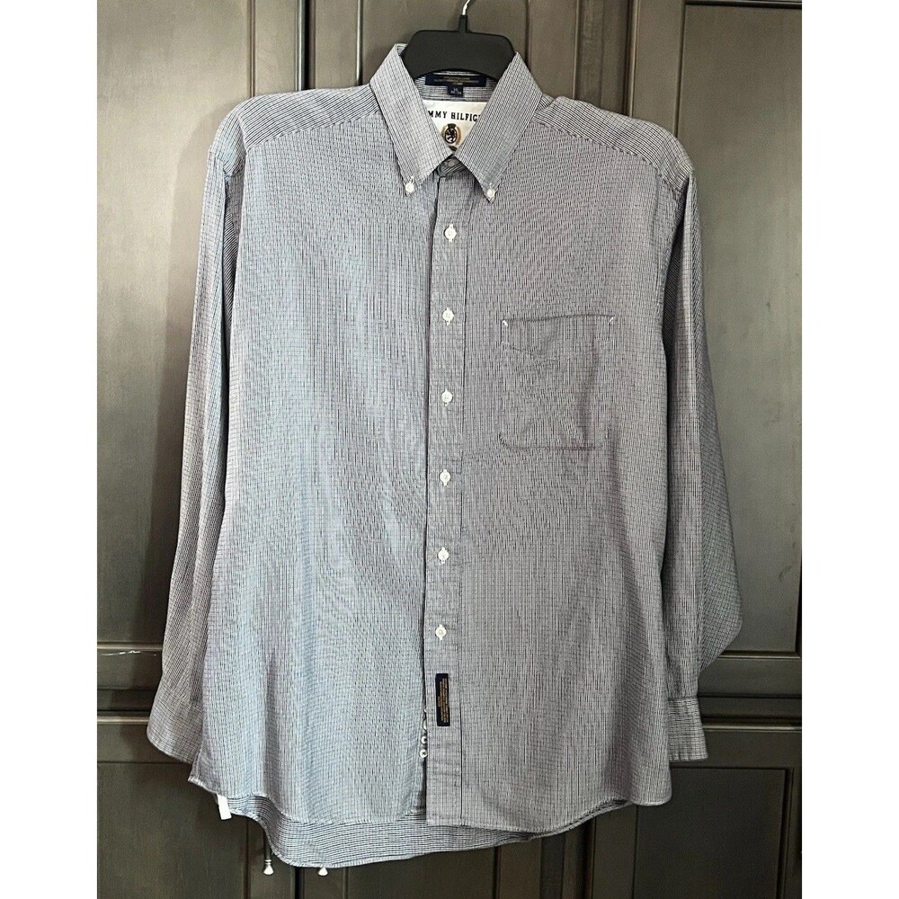 Tommy Hilfiger Men’s 16 (34-35) Dress Shirt Blue Micro Houndstooth Button Down